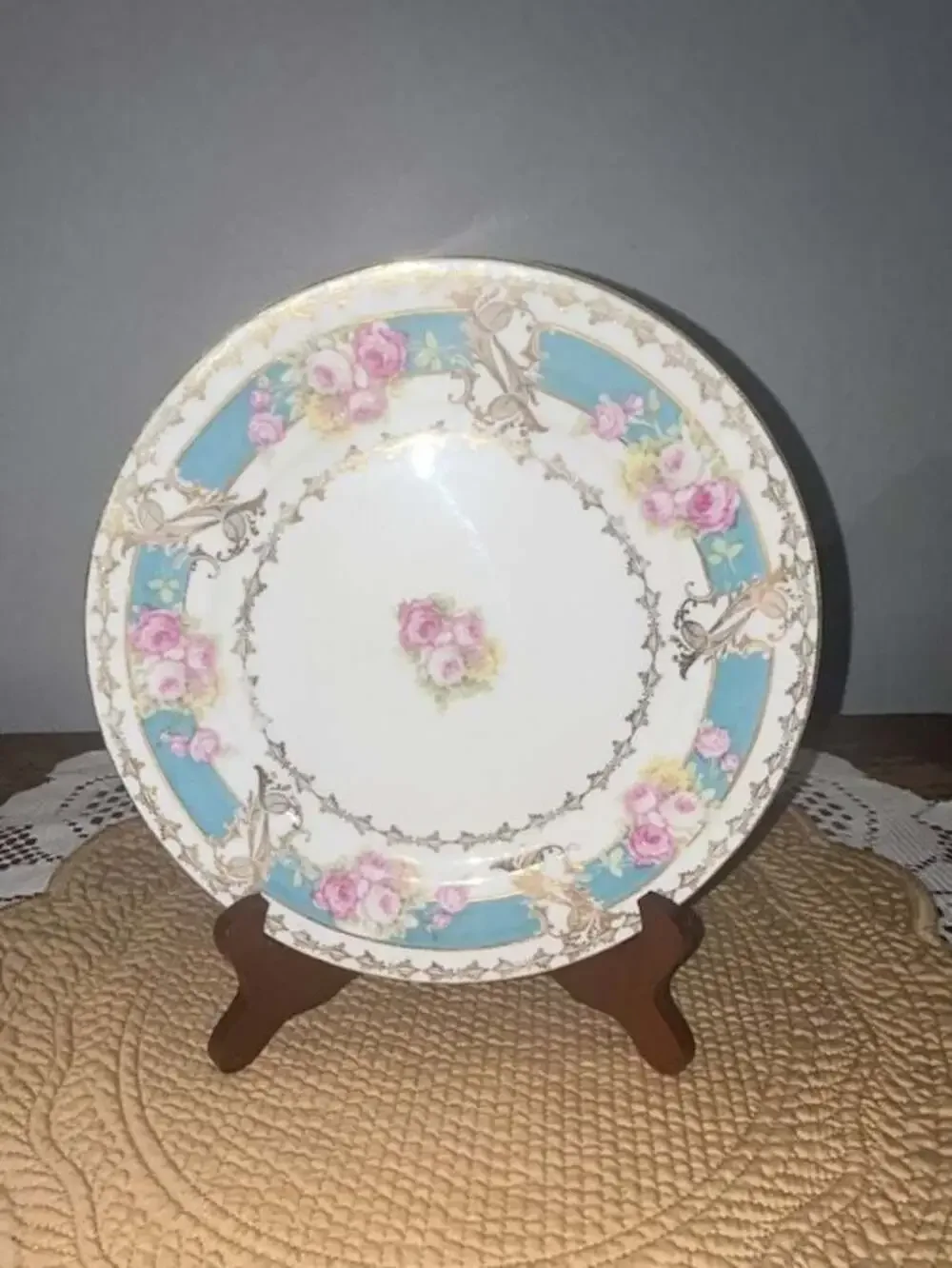 Imperial Crown China Austria Vintage Floral Salad Plate with Blue and Gold Trim
